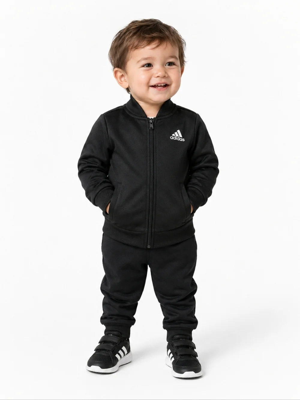 Toddler Adidas Black Track Jacket with White Stripes and Logo